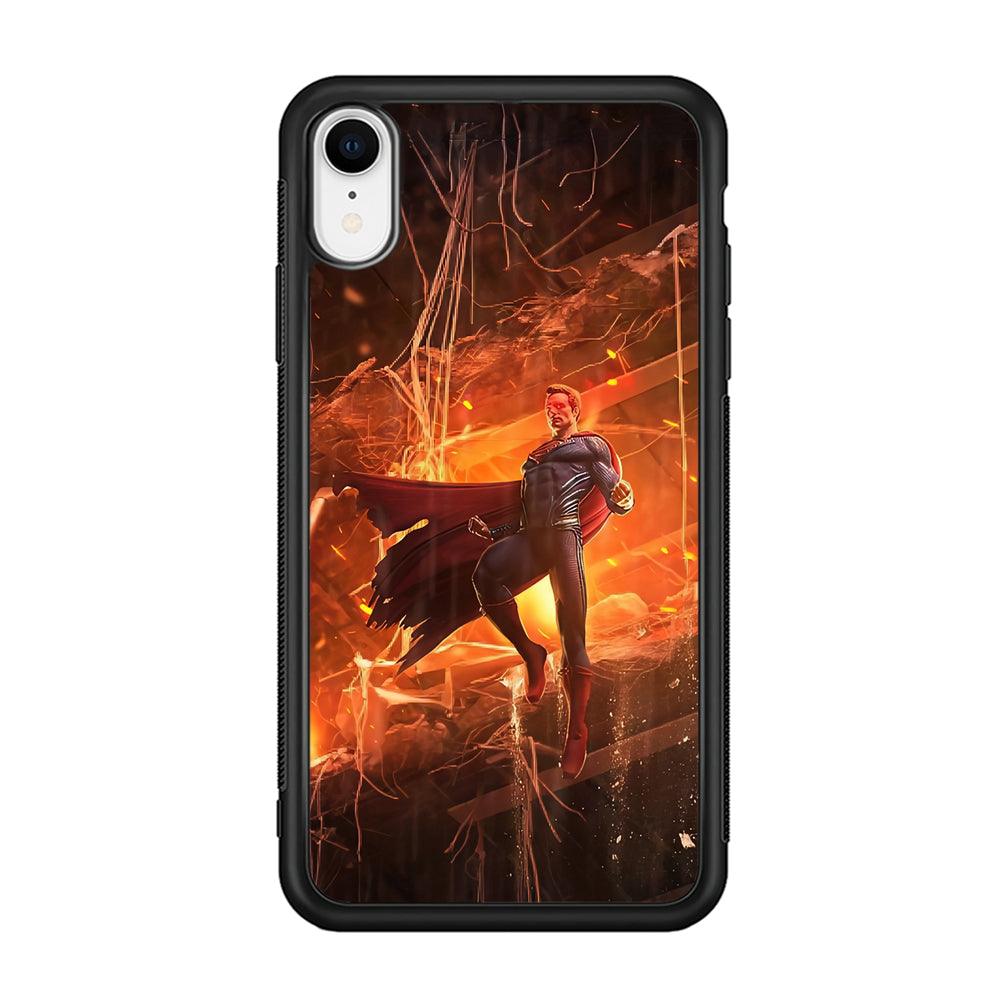 Superman Rise of Flaming Eye iPhone XR Case-Rubber Black (2D Case)-Oxvistore