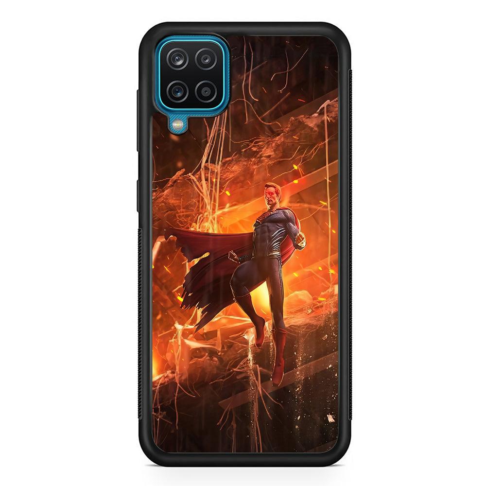Superman Rise of Flaming Eye Samsung Galaxy A12 Case-Rubber Black (2D Case)-Oxvistore