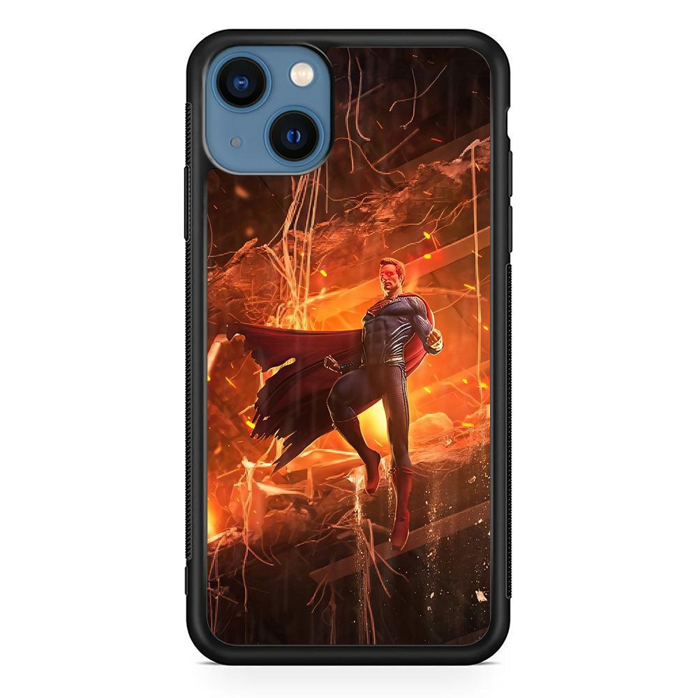 Superman Rise of Flaming Eye iPhone 14 Plus Case-Rubber Black (2D Case)-Oxvistore