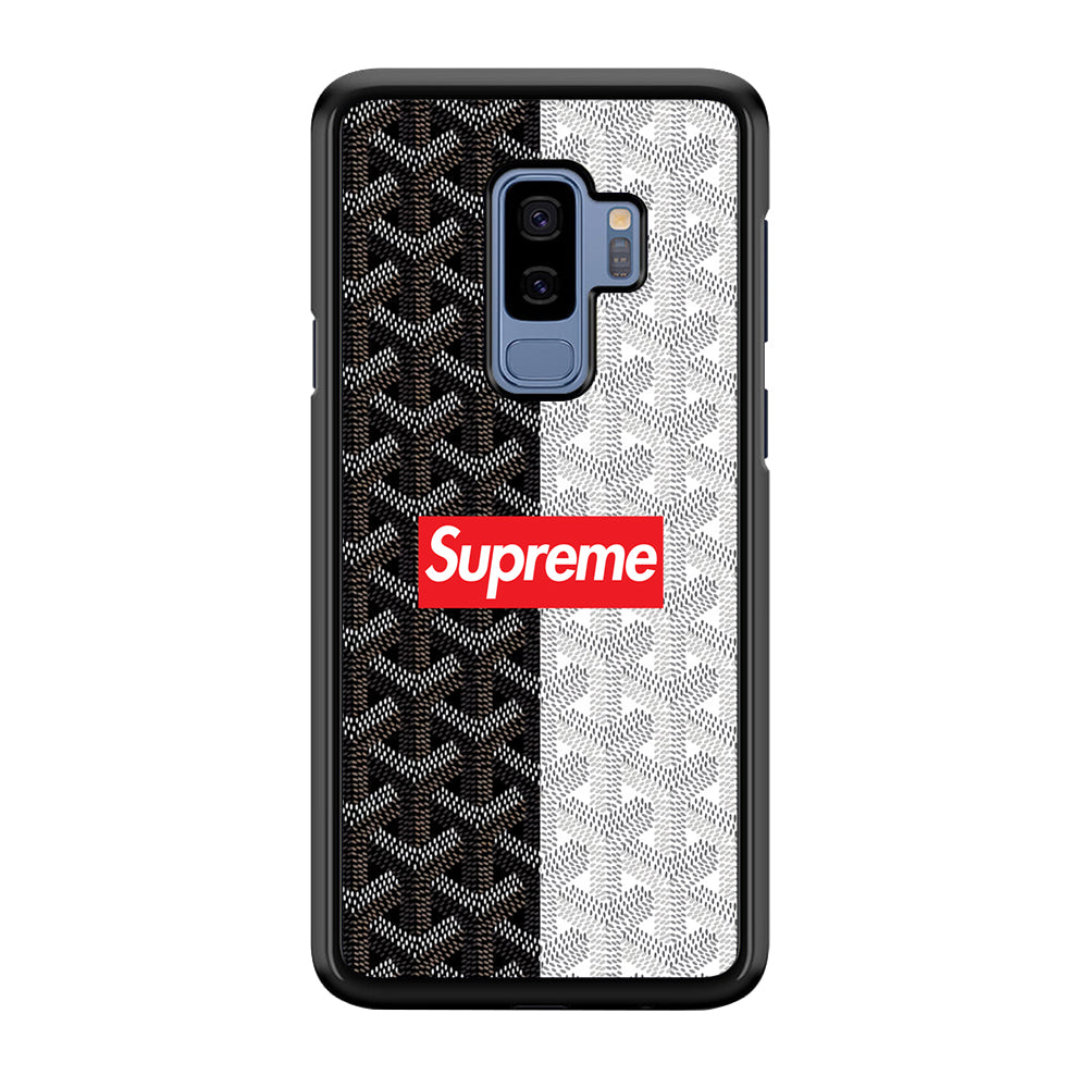 Supreme Black White PatternSamsung Galaxy S9 Plus Case-Rubber Black (2D Case)-Oxvistore