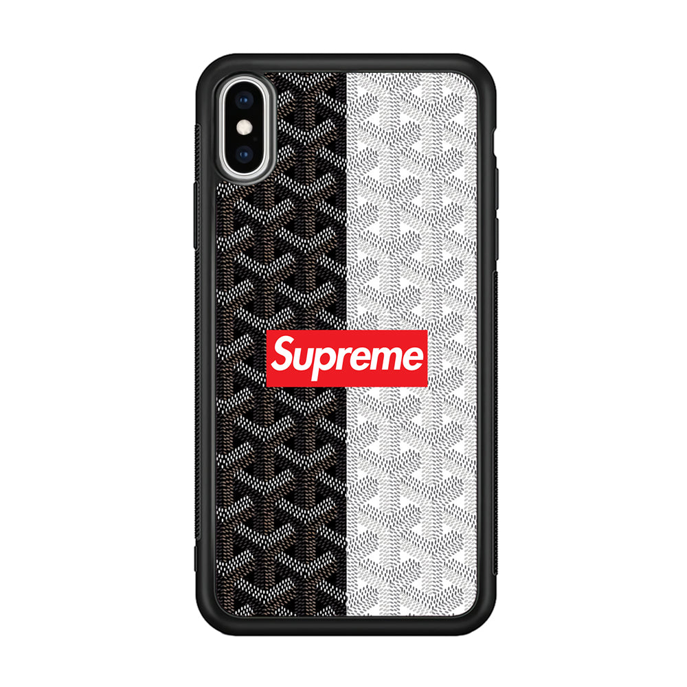 Supreme Black White Pattern iPhone Xs Max Case-Rubber Black (2D Case)-Oxvistore