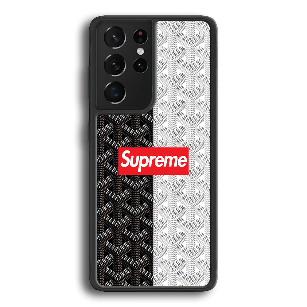 Supreme Black White Pattern Samsung Galaxy S22 Ultra Case-Rubber Black (2D Case)-Oxvistore