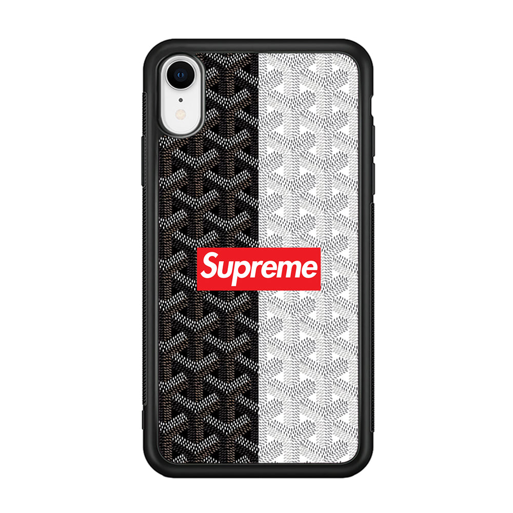Supreme Black White Pattern iPhone XR Case-Rubber Black (2D Case)-Oxvistore