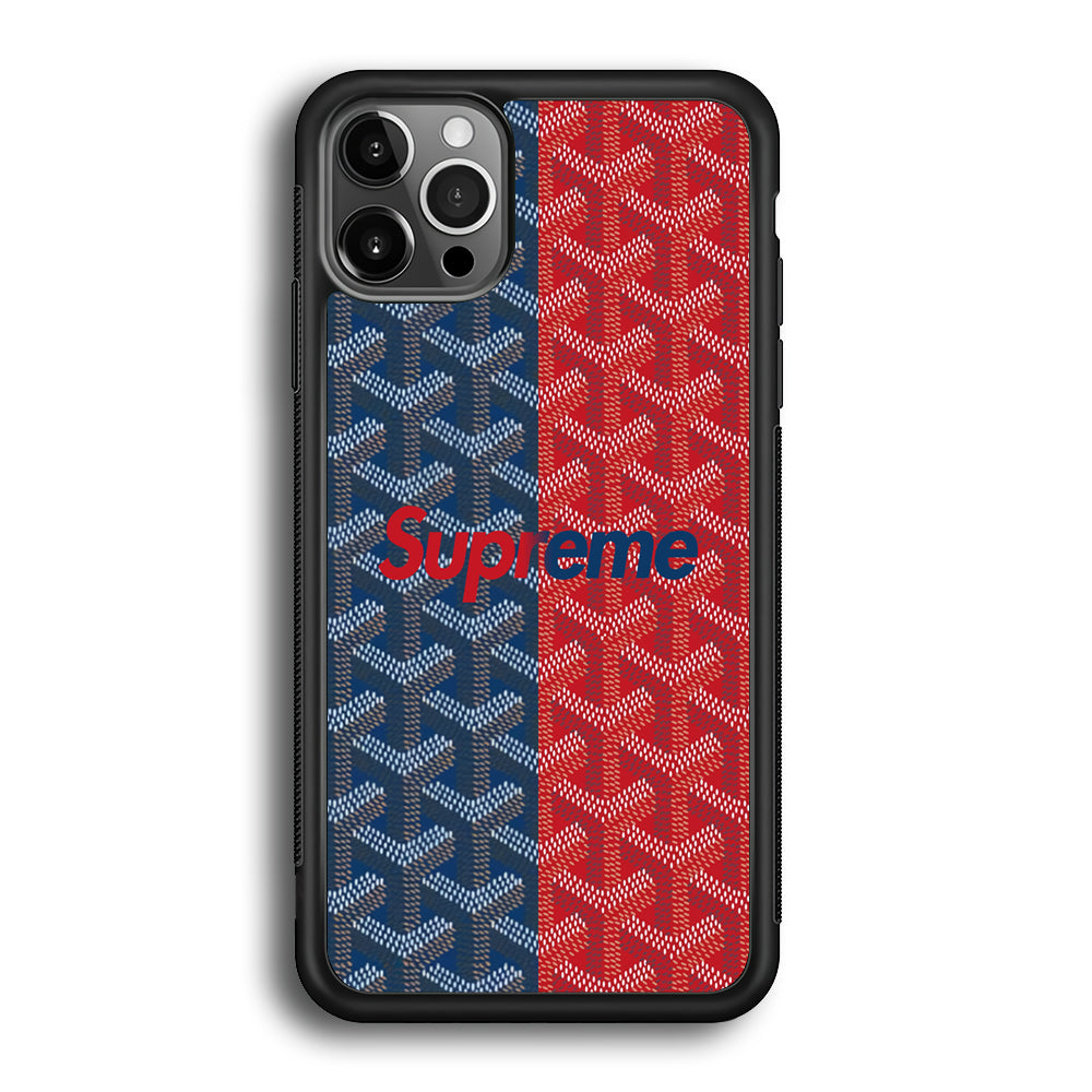 Supreme Blue Red Pattern iPhone 12 Pro Max Case-Rubber Black (2D Case)-Oxvistore
