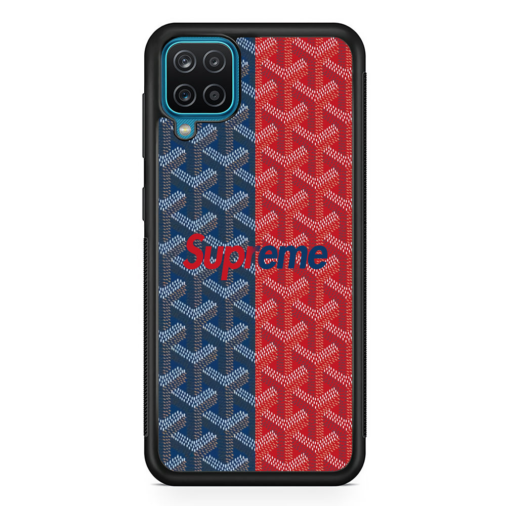 Supreme Blue Red Pattern Samsung Galaxy A12 Case-Rubber White (2D Case)-Oxvistore