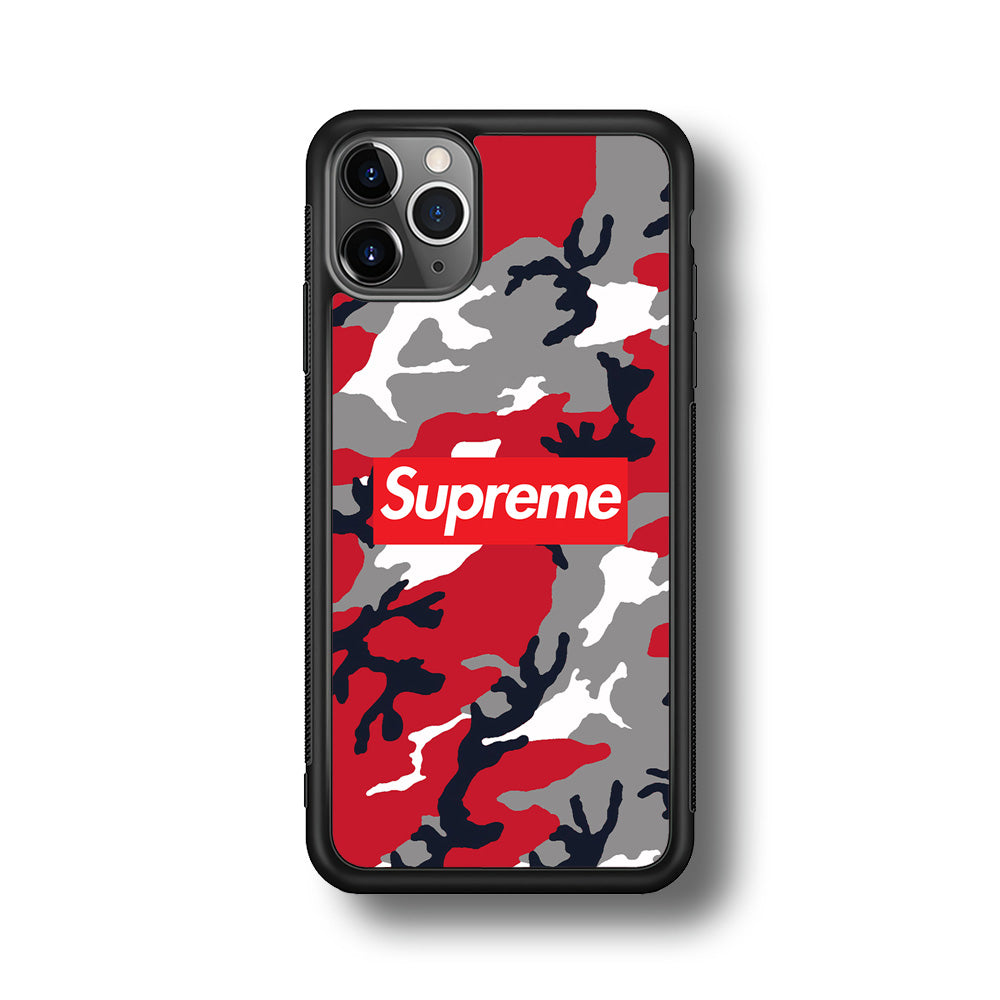 Supreme Camo Red iPhone 11 Pro Max Case-Rubber Black (2D Case)-Oxvistore