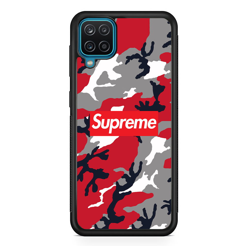 Supreme Camo Red Samsung Galaxy A12 Case-Rubber Black (2D Case)-Oxvistore