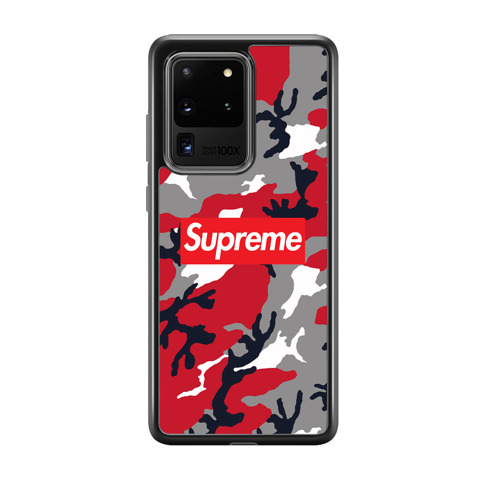 Supreme Camo Red Samsung Galaxy S20 Ultra Case-Rubber Black (2D Case)-Oxvistore