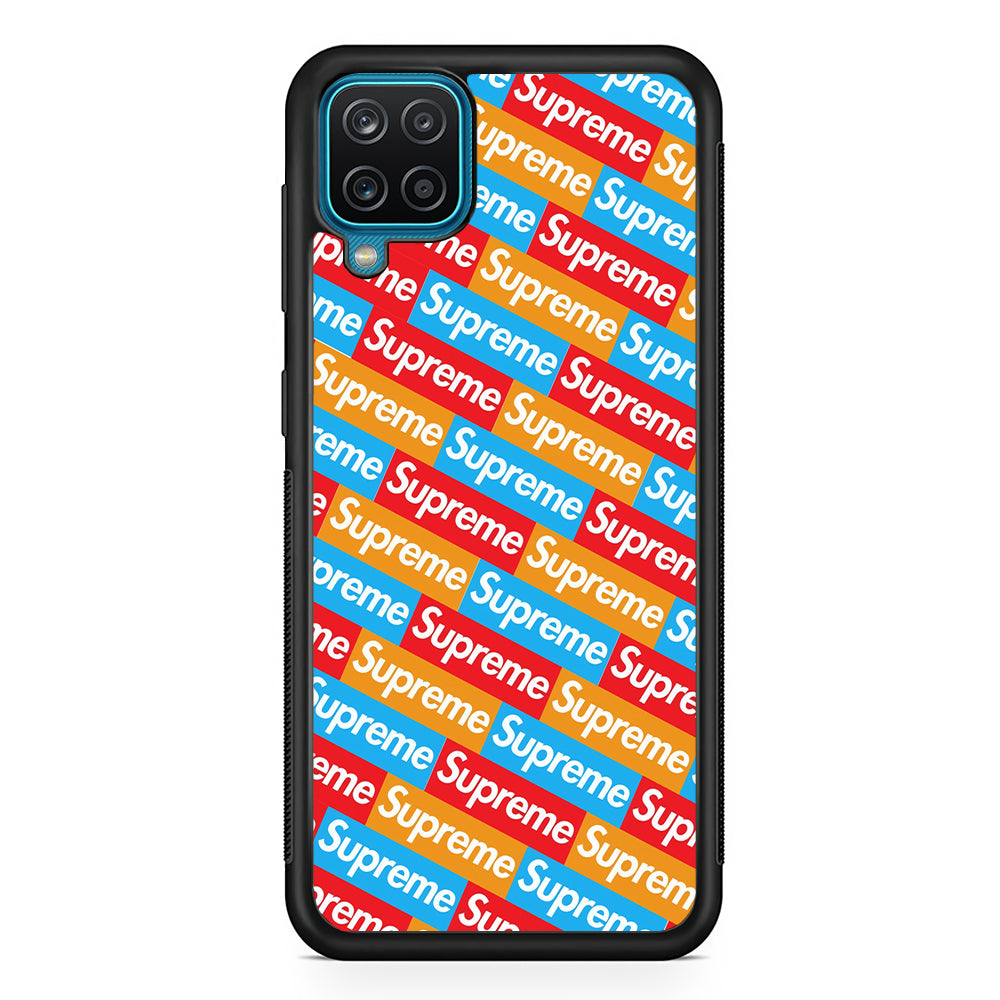 Supreme Colorful Samsung Galaxy A12 Case-Rubber Black (2D Case)-Oxvistore