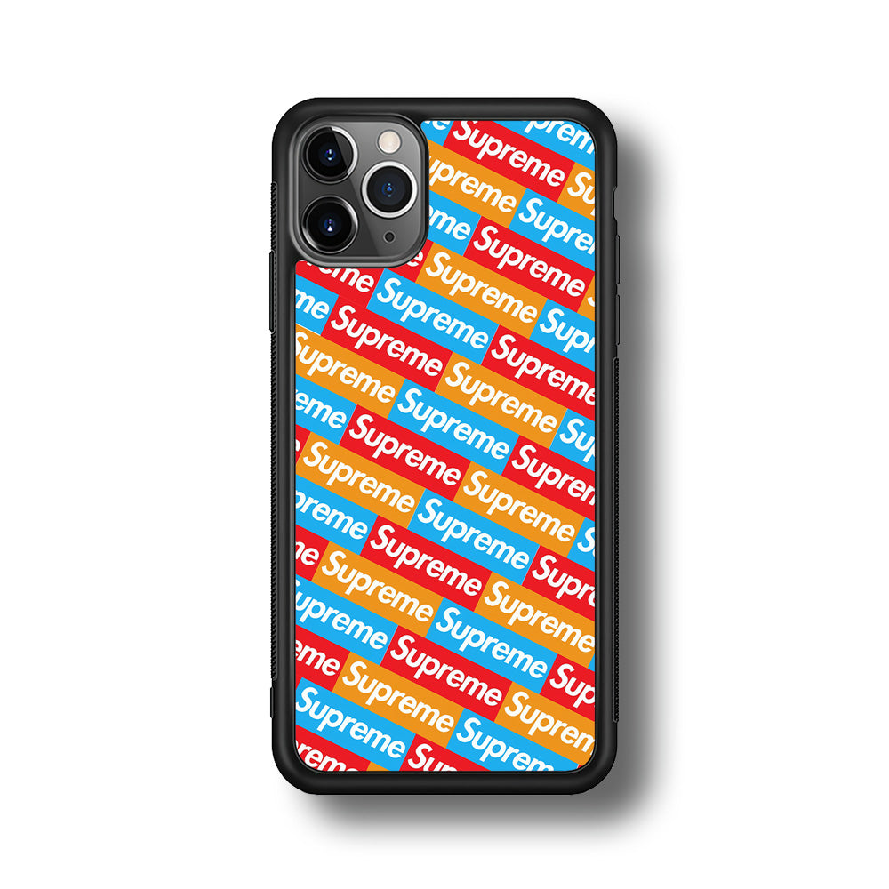 Supreme Colorful iPhone 11 Pro Case-Rubber Black (2D Case)-Oxvistore