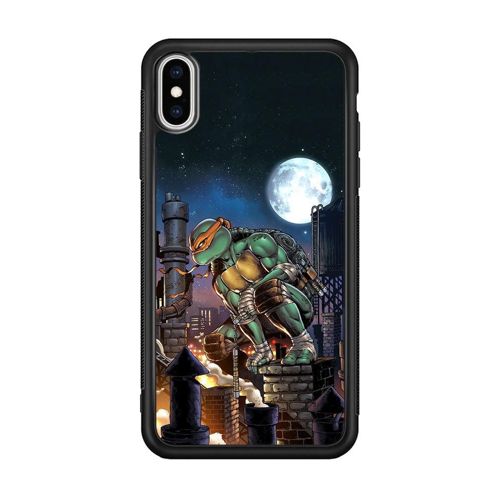 TMNT Michelangelo City Tour iPhone XS Case-Rubber Black (2D Case)-Oxvistore