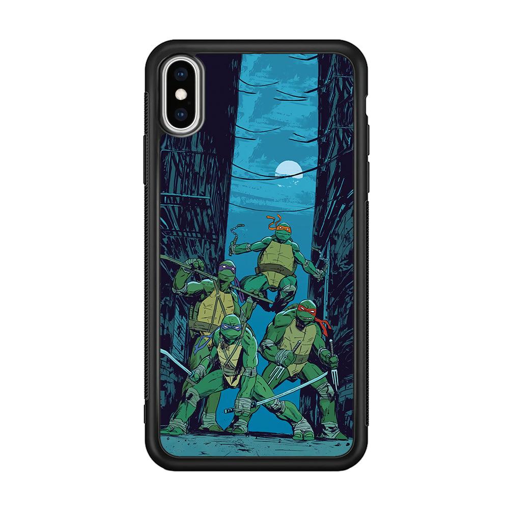 TMNT Squad Under The Moon iPhone XS Case-Rubber Black (2D Case)-Oxvistore