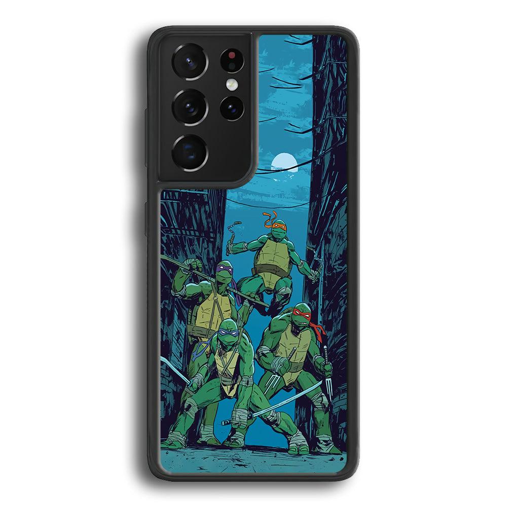 TMNT Squad Under The Moon Samsung Galaxy S21 Ultra Case-Rubber Black (2D Case)-Oxvistore