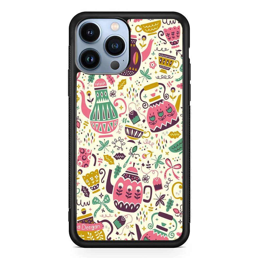 Tea Time with Big Kettles iPhone 14 Pro Max Case-Rubber Black (2D Case)-Oxvistore