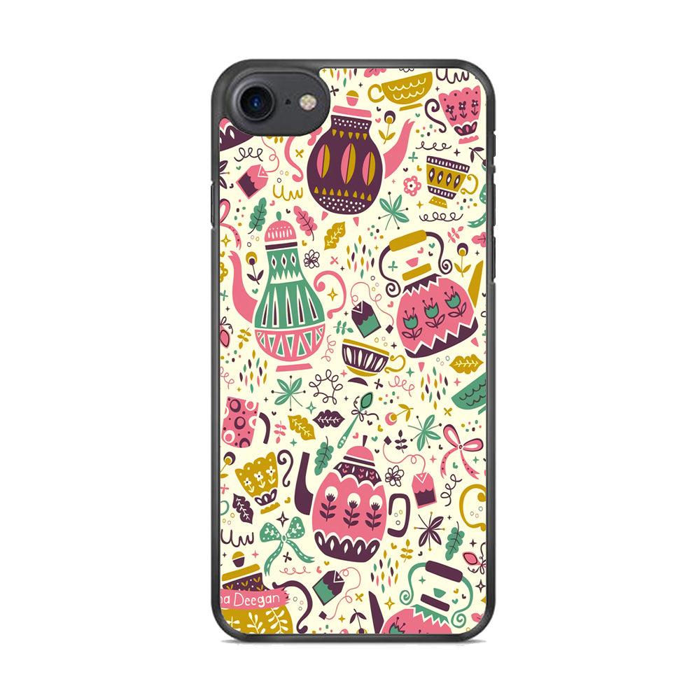 Tea Time with Big Kettles iPhone 8 Case-Rubber Black (2D Case)-Oxvistore