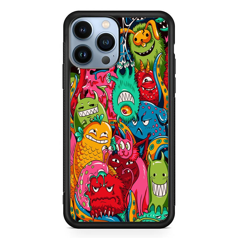 The Cute Monster Gathering Doodle 2D Rubber Phone Case-Black-Oxvistore