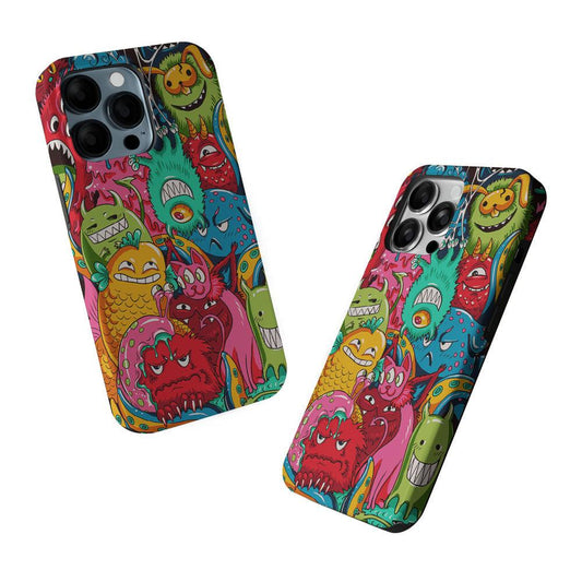 The Cute Monster Gathering Doodle 2 in 1 Tough Phone Case-Oxvistore