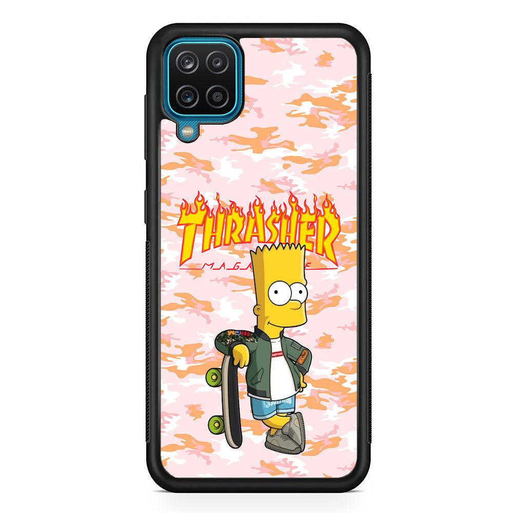 Thrasher Bart with Camo Theme Samsung Galaxy A12 Case-Rubber Black (2D Case)-Oxvistore