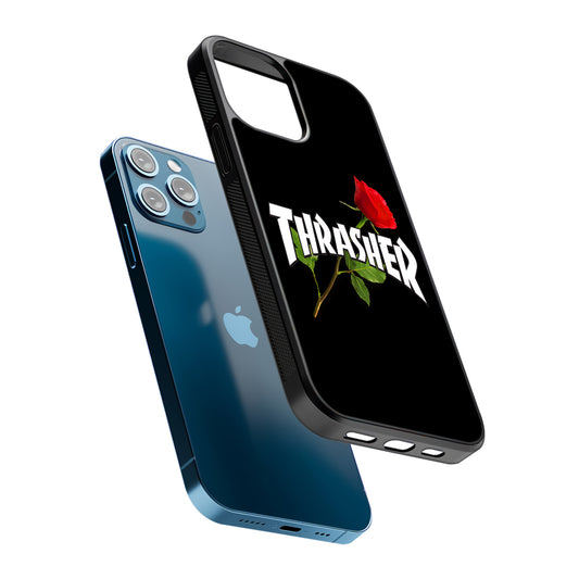 Thrasher Black Rose Flower 2D Rubber Phone Case-Oxvistore