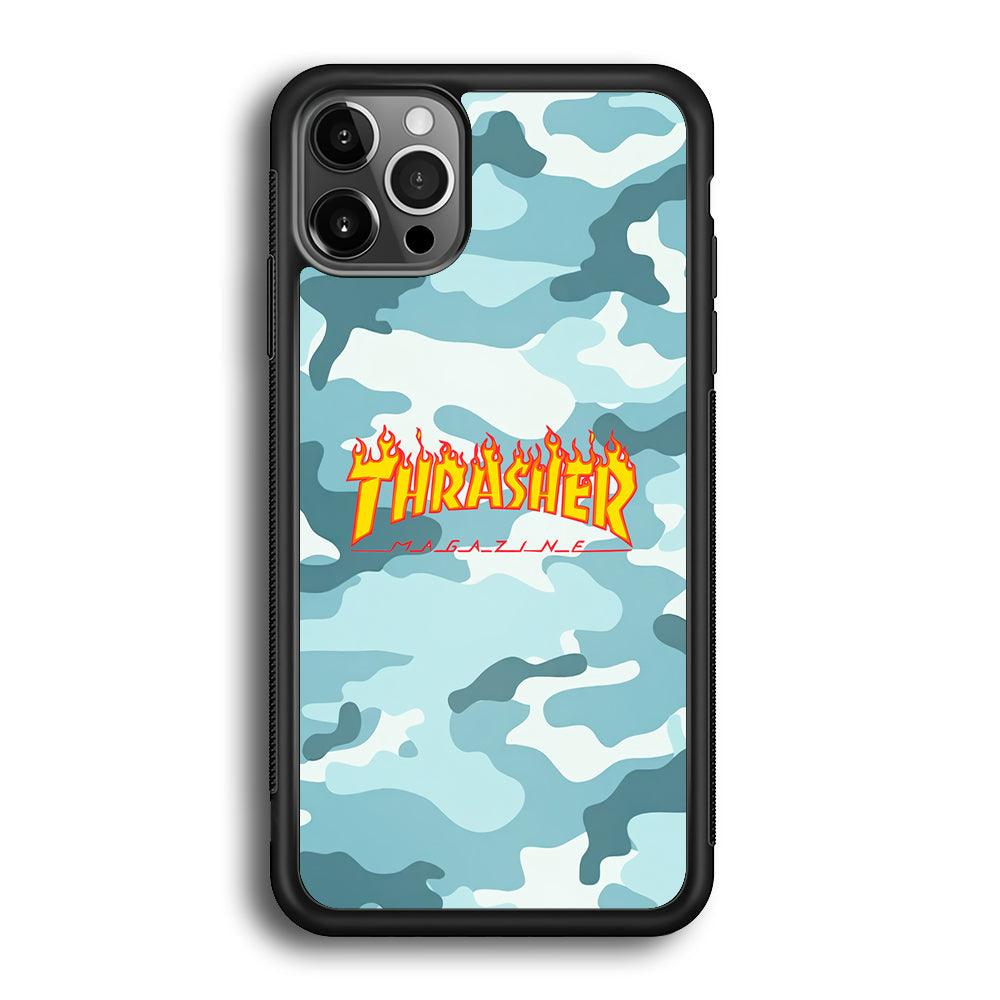 Thrasher Camo Light Blue iPhone 12 Pro Case-Rubber Black (2D Case)-Oxvistore