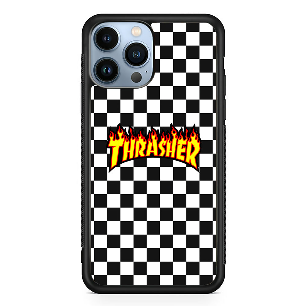 Thrasher Chess Pattern 2D Rubber Phone Case-Black-Oxvistore