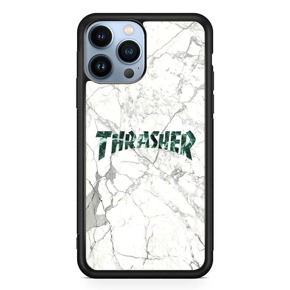 Thrasher Teal Bold Marmoreal iPhone 14 Pro Max Case-Rubber Black (2D Case)-Oxvistore