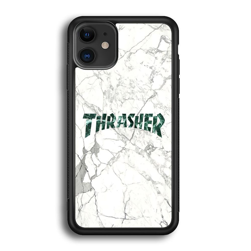 Thrasher Teal Bold Marmoreal iPhone 12 Case-Rubber Black (2D Case)-Oxvistore