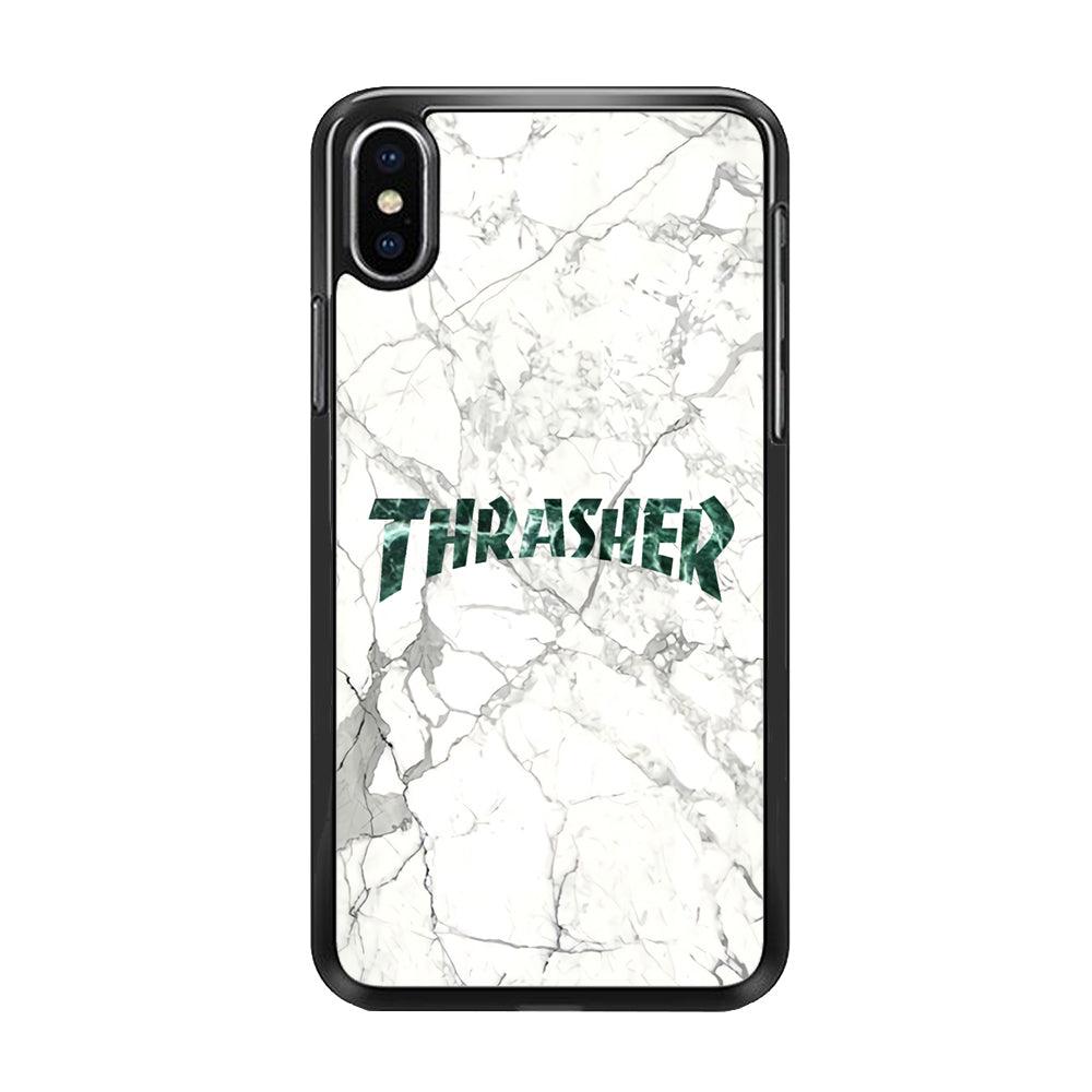 Thrasher Teal Bold Marmoreal iPhone X Case-Rubber Black (2D Case)-Oxvistore