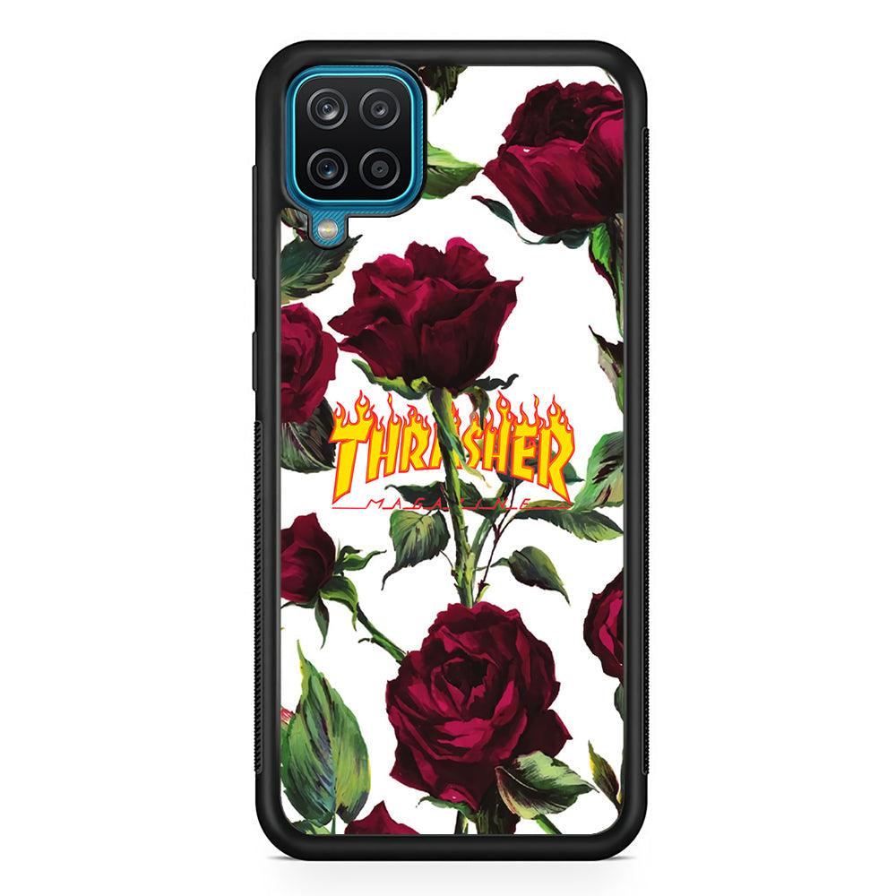 Thrasher Winter Rose Samsung Galaxy A12 Case-Rubber Black (2D Case)-Oxvistore