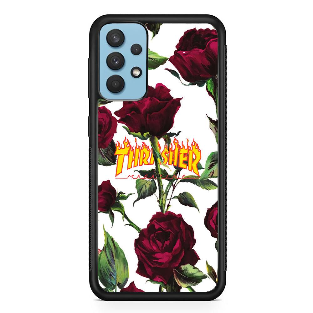 Thrasher Winter Rose Samsung Galaxy A32 Case-Rubber Black (2D Case)-Oxvistore