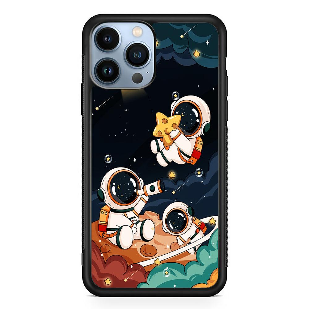 Three Astronauts Playing on a Planet 2D Rubber Phone Case-Black-Oxvistore