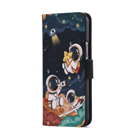Three Astronauts Playing on a Planet Flip Wallet Phone Case-Oxvistore