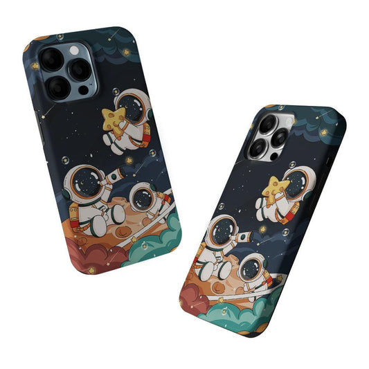 Three Astronauts Playing on a Planet 2 in 1 Tough Phone Case-Oxvistore