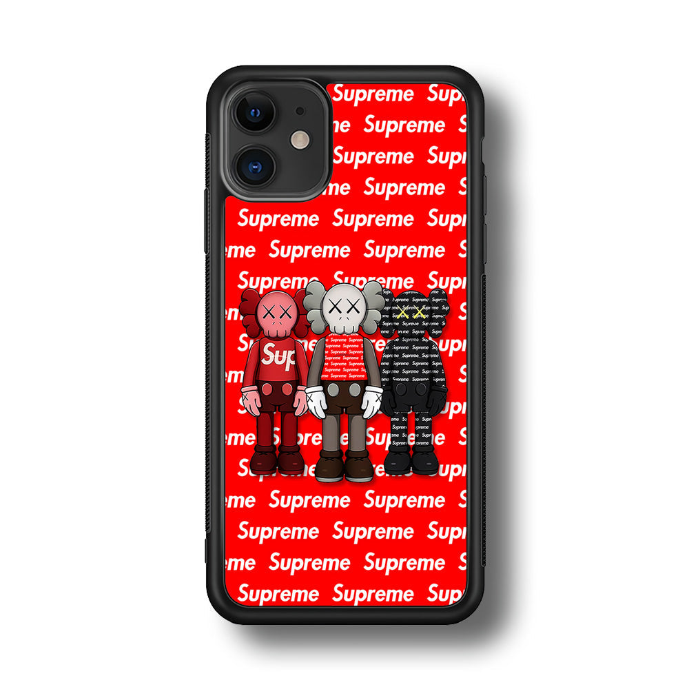 Three Kaws X Supreme Background iPhone 12 Case-Rubber Black (2D Case)-Oxvistore