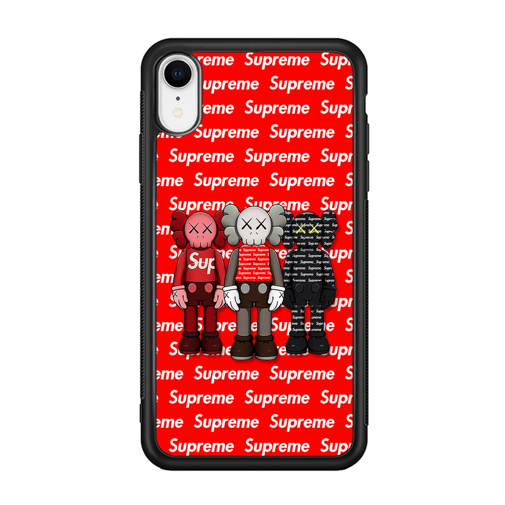 Three Kaws X Supreme Background iPhone XR Case-Rubber Black (2D Case)-Oxvistore
