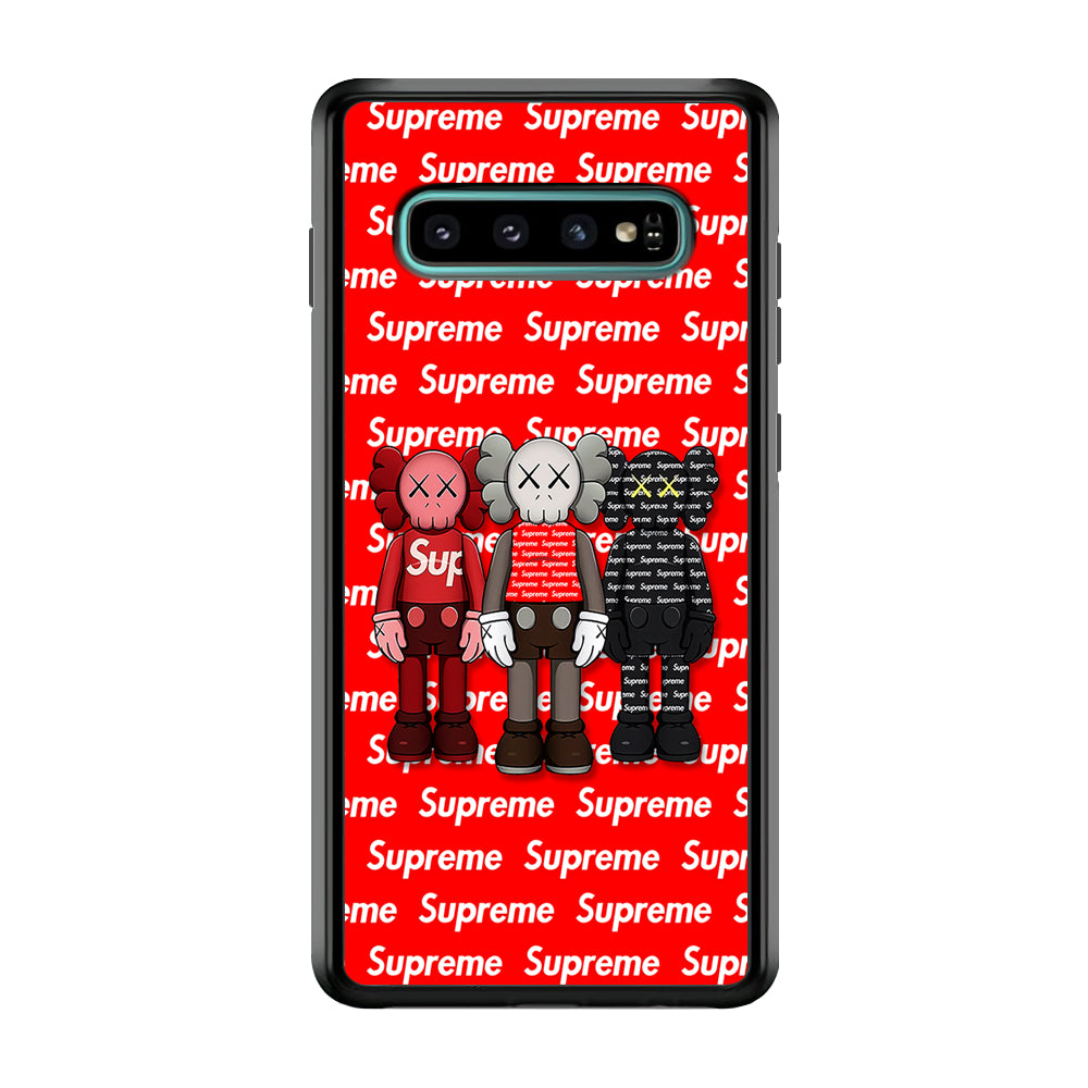 Three Kaws X Supreme Background Samsung Galaxy S10 Case-Rubber Black (2D Case)-Oxvistore