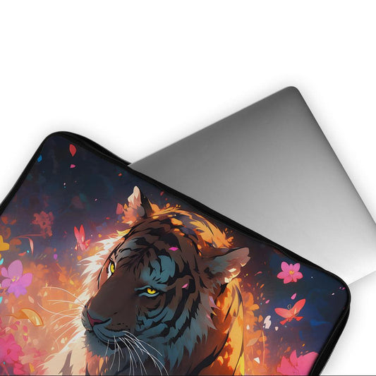 Tiger in Flowers Art Laptop Sleeve Protective Cover-Oxvistore