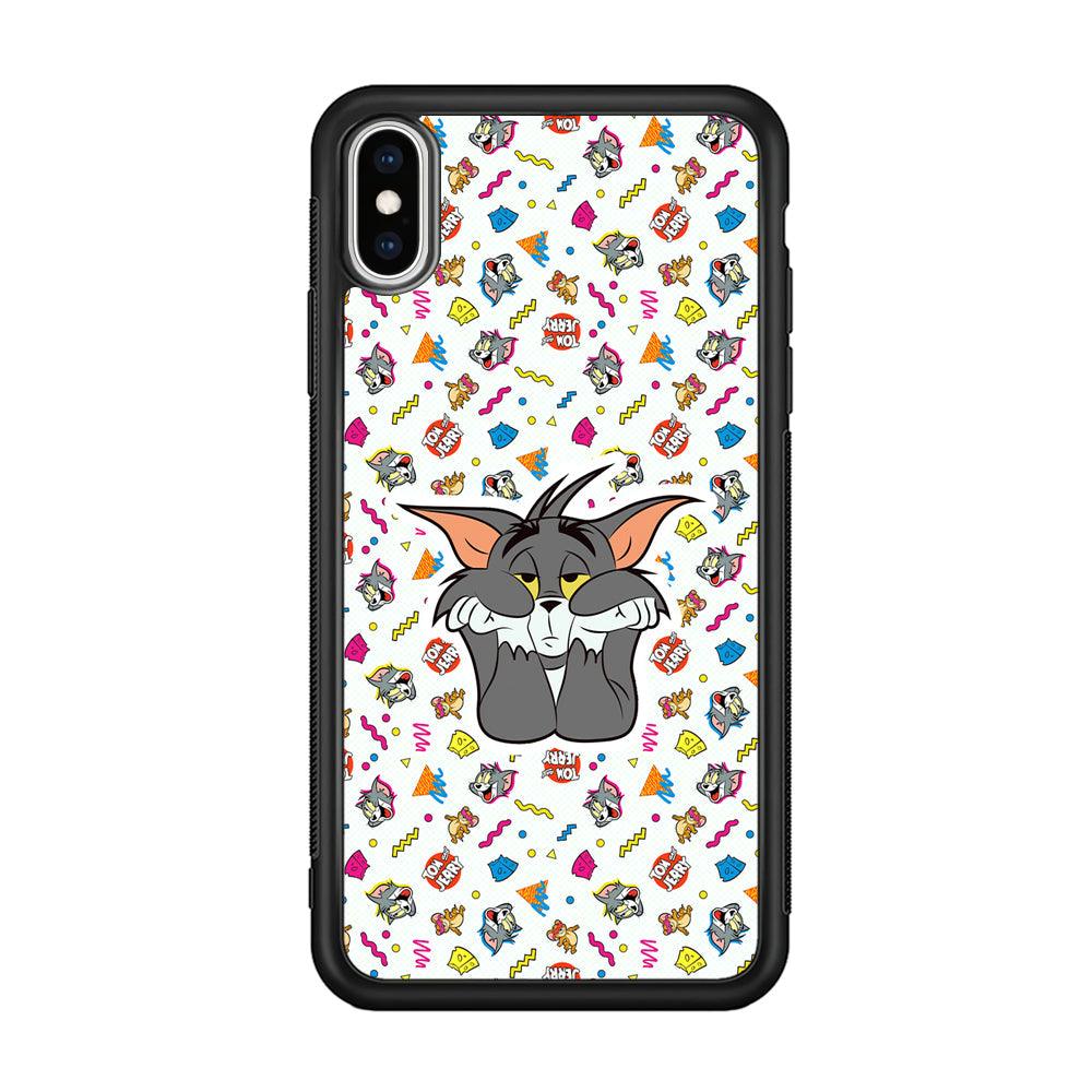 Tom and Jerry Bored Tom iPhone XS Case-Rubber Black (2D Case)-Oxvistore