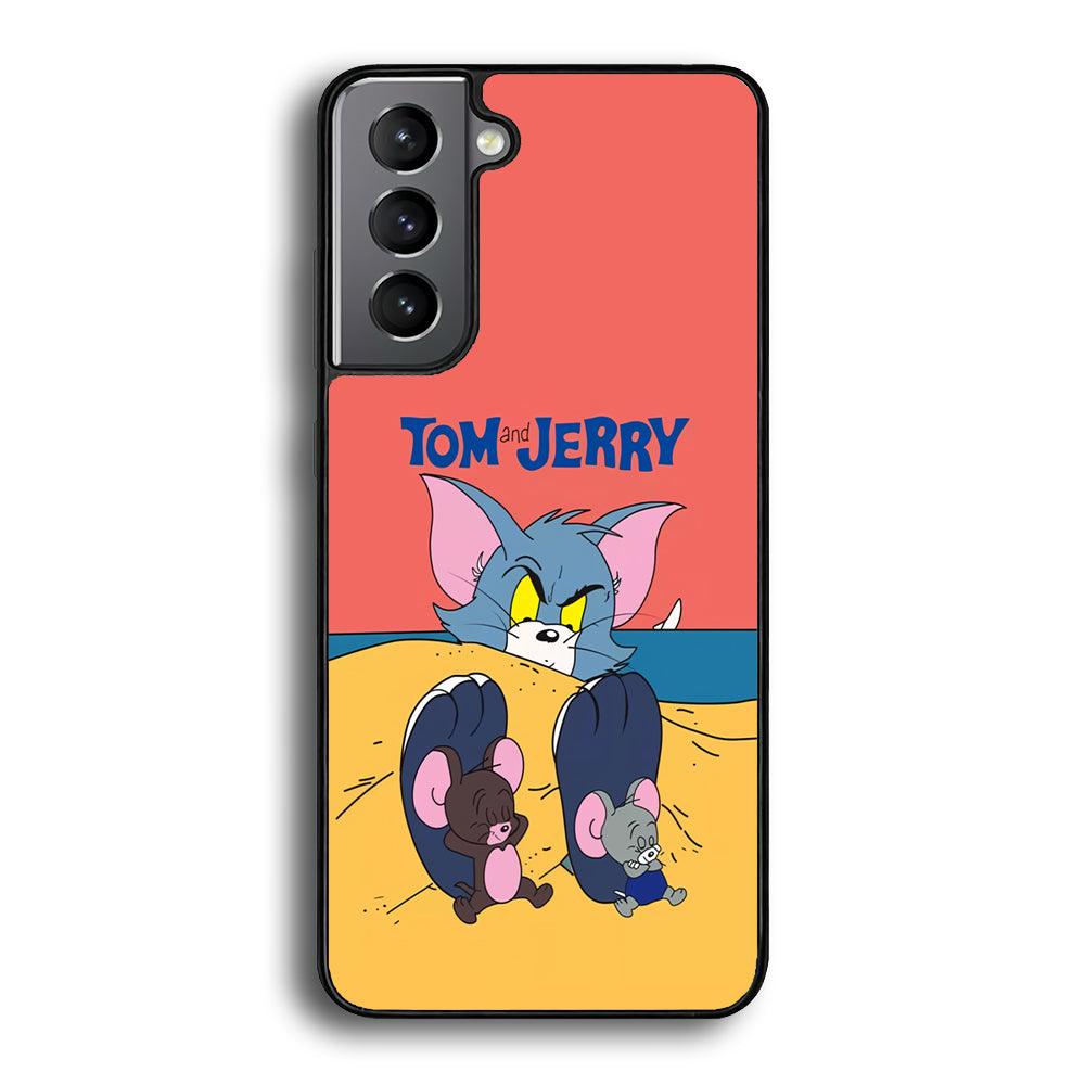 Tom and Jerry Enjoy at The Beach Samsung Galaxy S23 Case-Rubber Black (2D Case)-Oxvistore