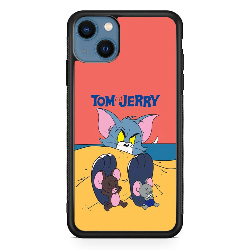 Tom and Jerry Enjoy at The Beach iPhone 15 Plus Case-Rubber Black (2D Case)-Oxvistore