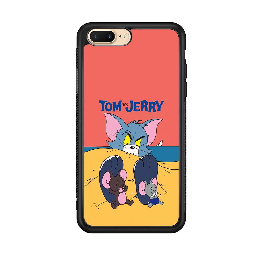 Tom and Jerry Enjoy at The Beach iPhone 8 Plus Case-Rubber Black (2D Case)-Oxvistore