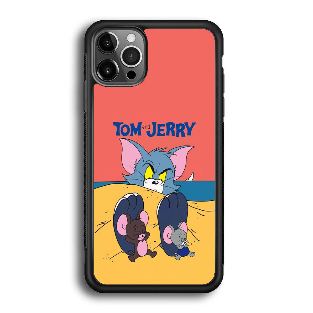 Tom and Jerry Enjoy at The Beach iPhone 12 Pro Max Case-Rubber Black (2D Case)-Oxvistore