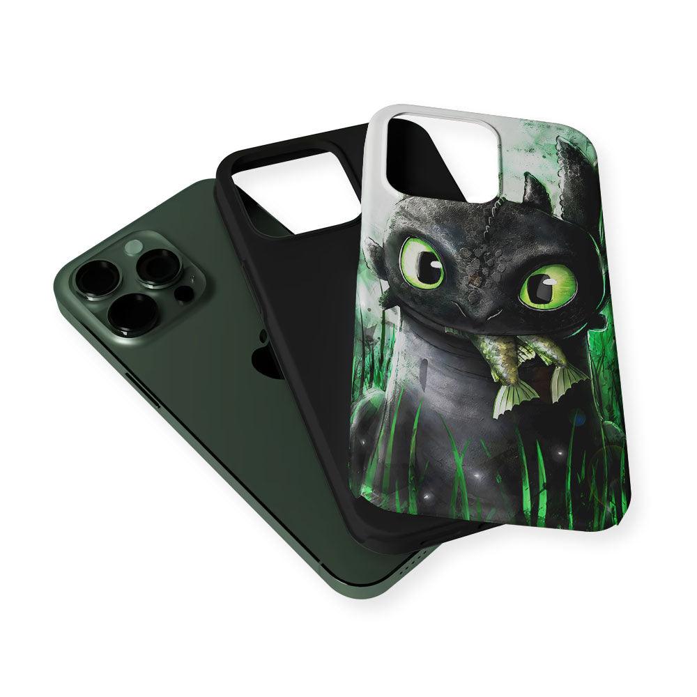 Toothless Eats Fish 2 in 1 Tough Phone Case-Oxvistore