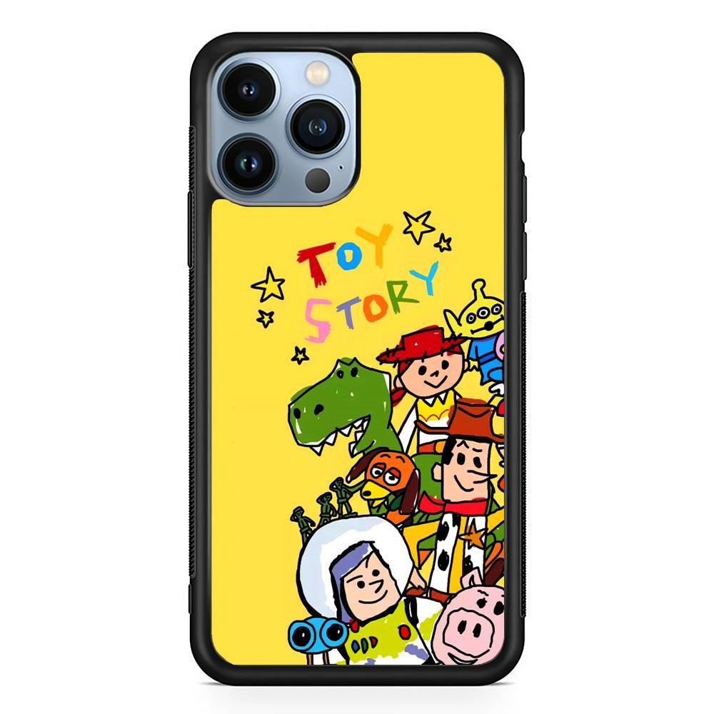 Toy Story Crayon Drawing iPhone 14 Pro Max Case-Rubber Black (2D Case)-Oxvistore