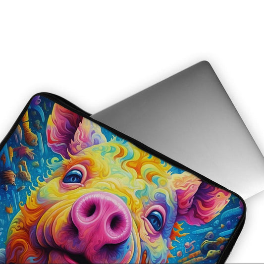 Trippy Pink Pig Colorful Laptop Sleeve Protective Cover-Oxvistore