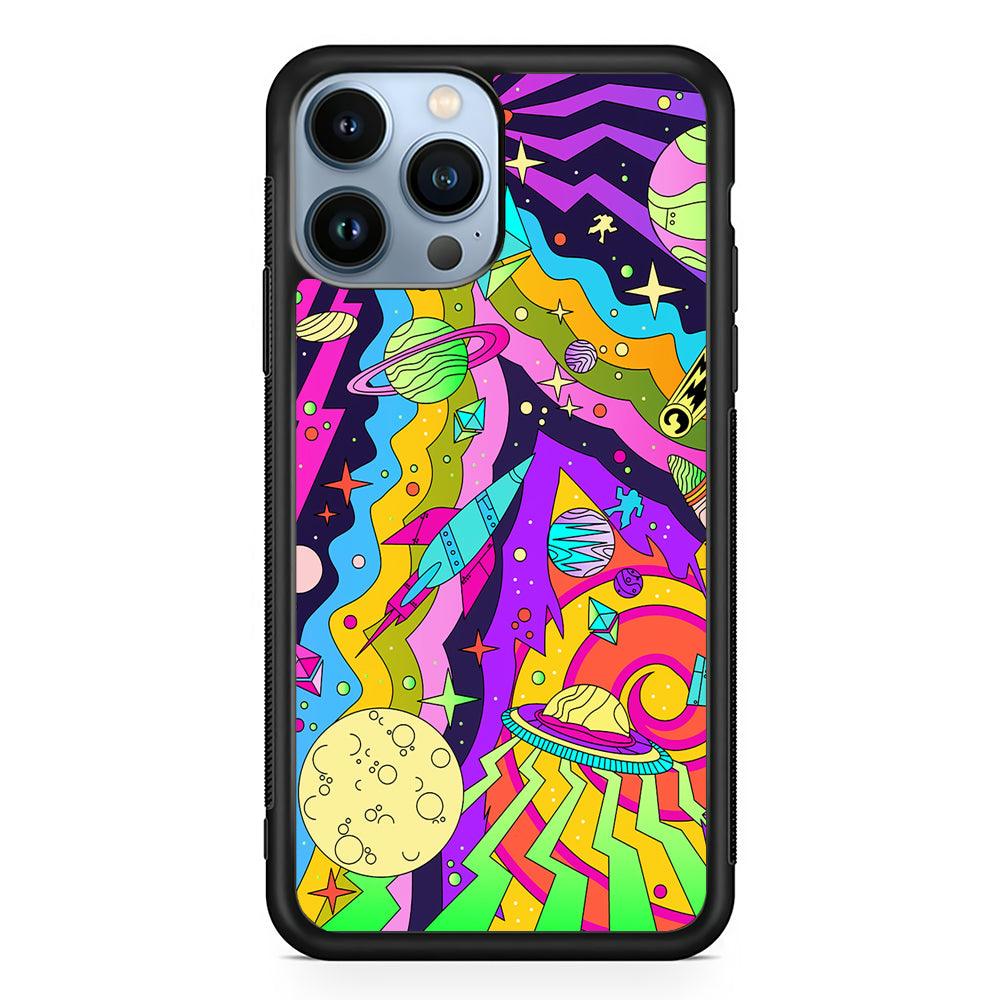 Trippy Spaceland Planets 2D Rubber Phone Case-Black-Oxvistore