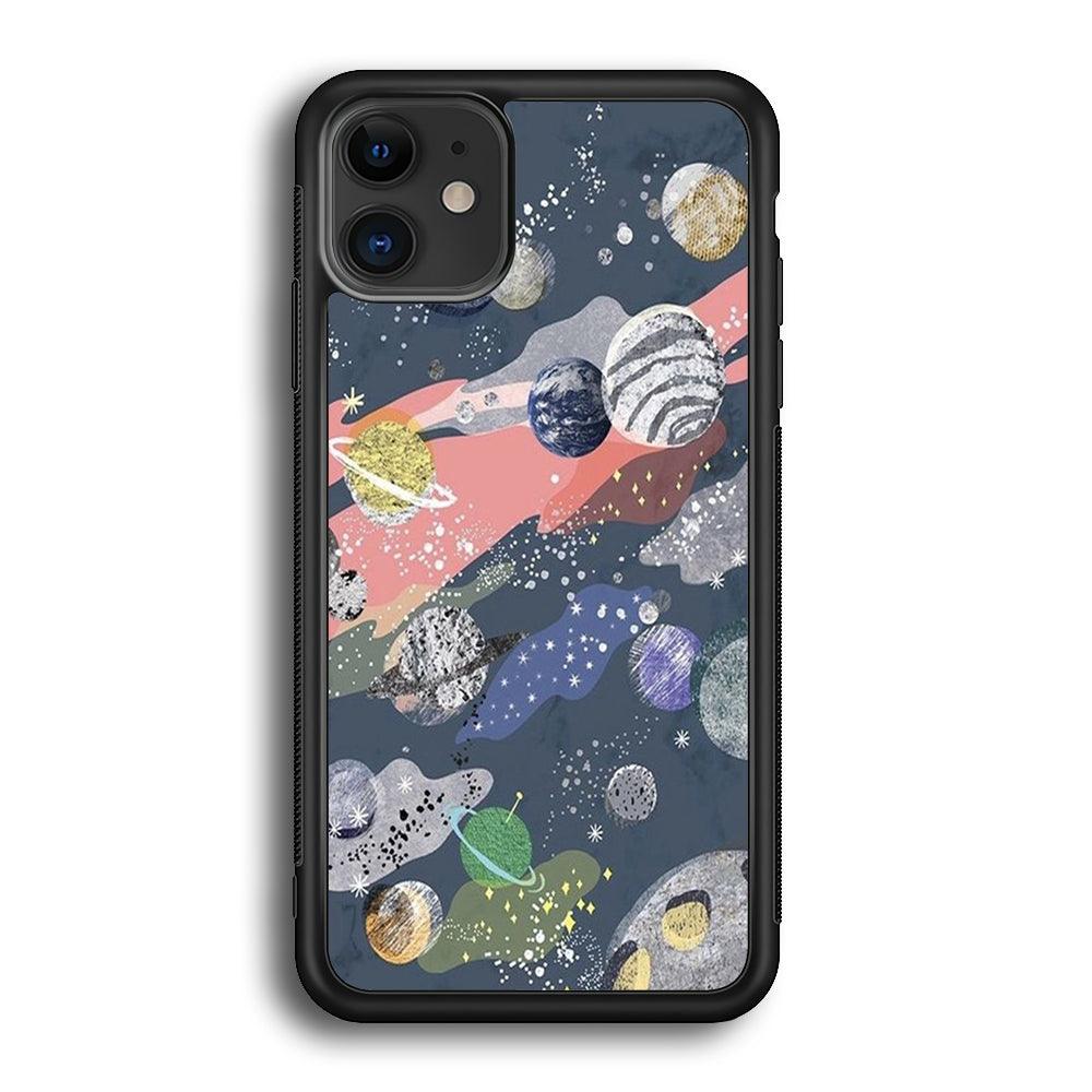 Universe Planet Collage iPhone 12 Case-Rubber Black (2D Case)-Oxvistore