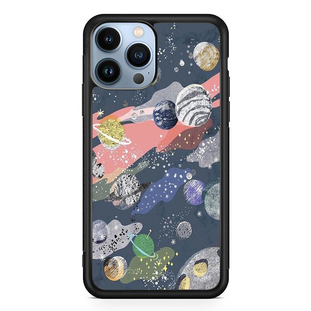 Universe Planet Collage iPhone 14 Pro Max Case-Rubber White (2D Case)-Oxvistore