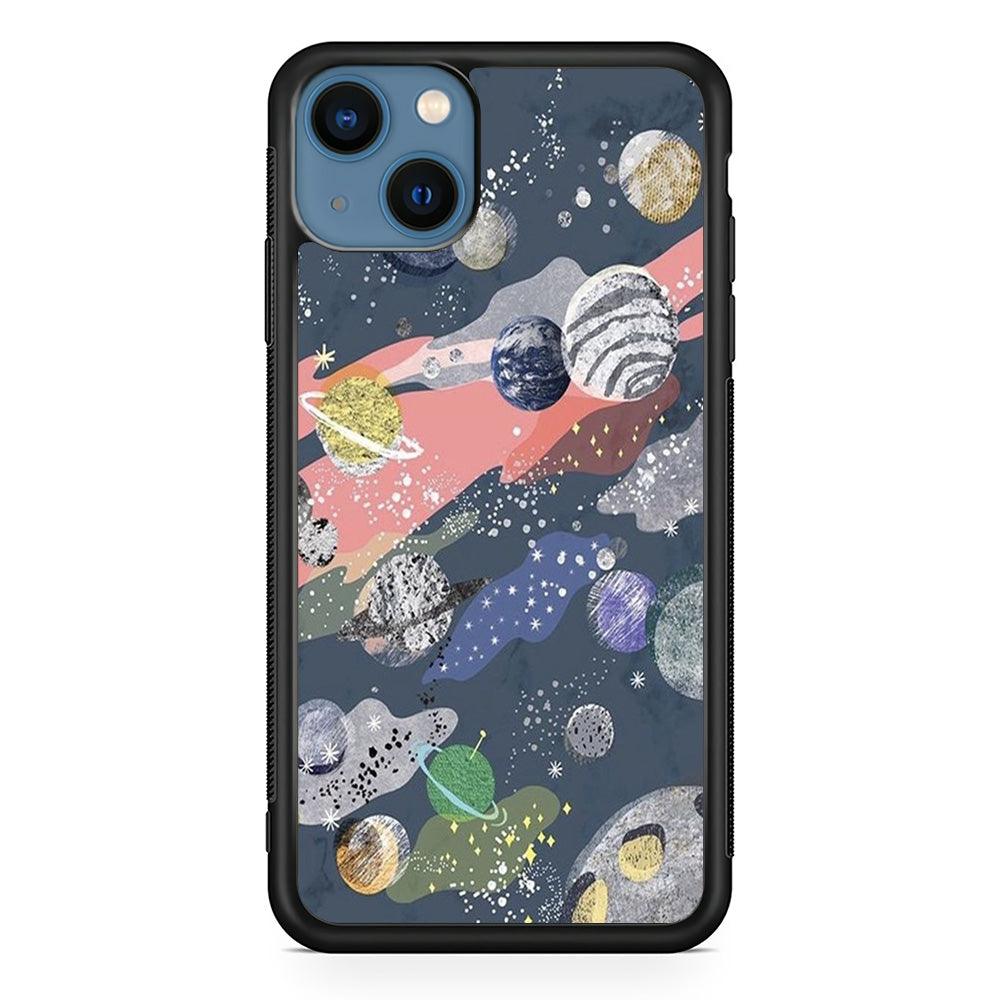 Universe Planet Collage iPhone 13 Case-Rubber Black (2D Case)-Oxvistore