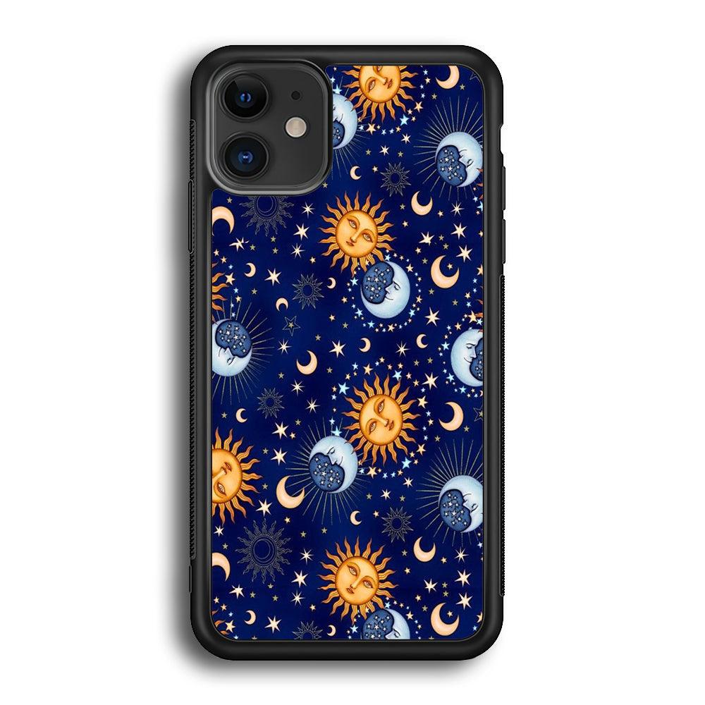 Universe Sun and Moon Face iPhone 12 Case-Rubber White (2D Case)-Oxvistore